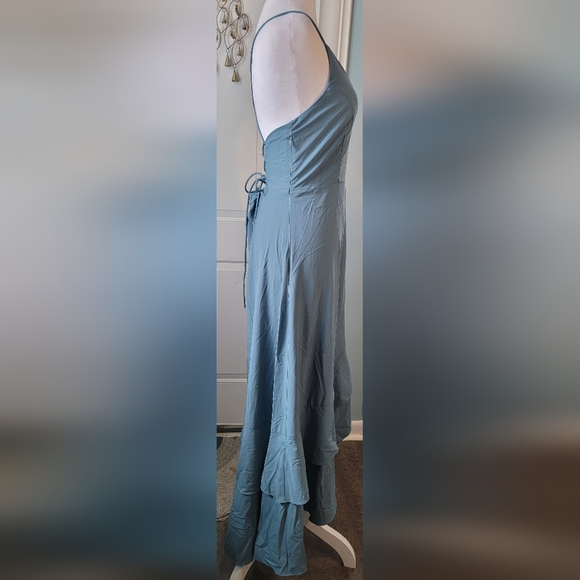 HALARA Breezeful Lace Up Ruffle Hem Maxi Dress Women's S Stone Blue Sleevless - Picture 6 of 12
